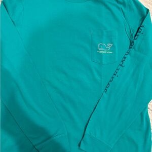 Vineyard Vines Teal Crewneck Tee with Whale Logo